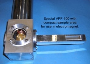 LN2 液体窒素クライオスタット(真空･熱伝導冷却)　VPF-100/100-H （特注製作例）電磁石ギャップ用 薄型マウント