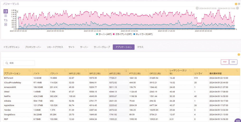 NetEyez│パフォーマンス解析画面│ネットワークトラフィック解析ソリューション
