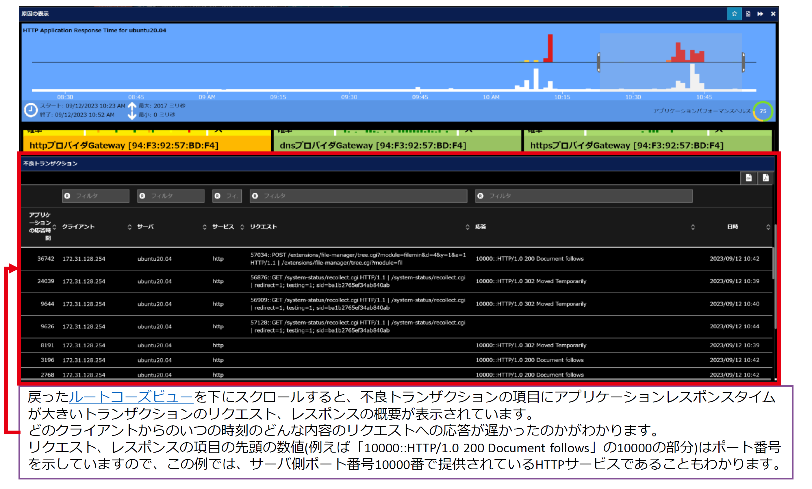 不良トランザクション確認画面イメージ