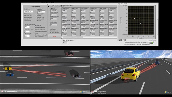「ASGARD1」のターゲット情報入力インターフェース（上段）と「CarMaker」での交通環境シミュレーション（下段）｜自動車計測ポータルサイト｜東陽テクニカ